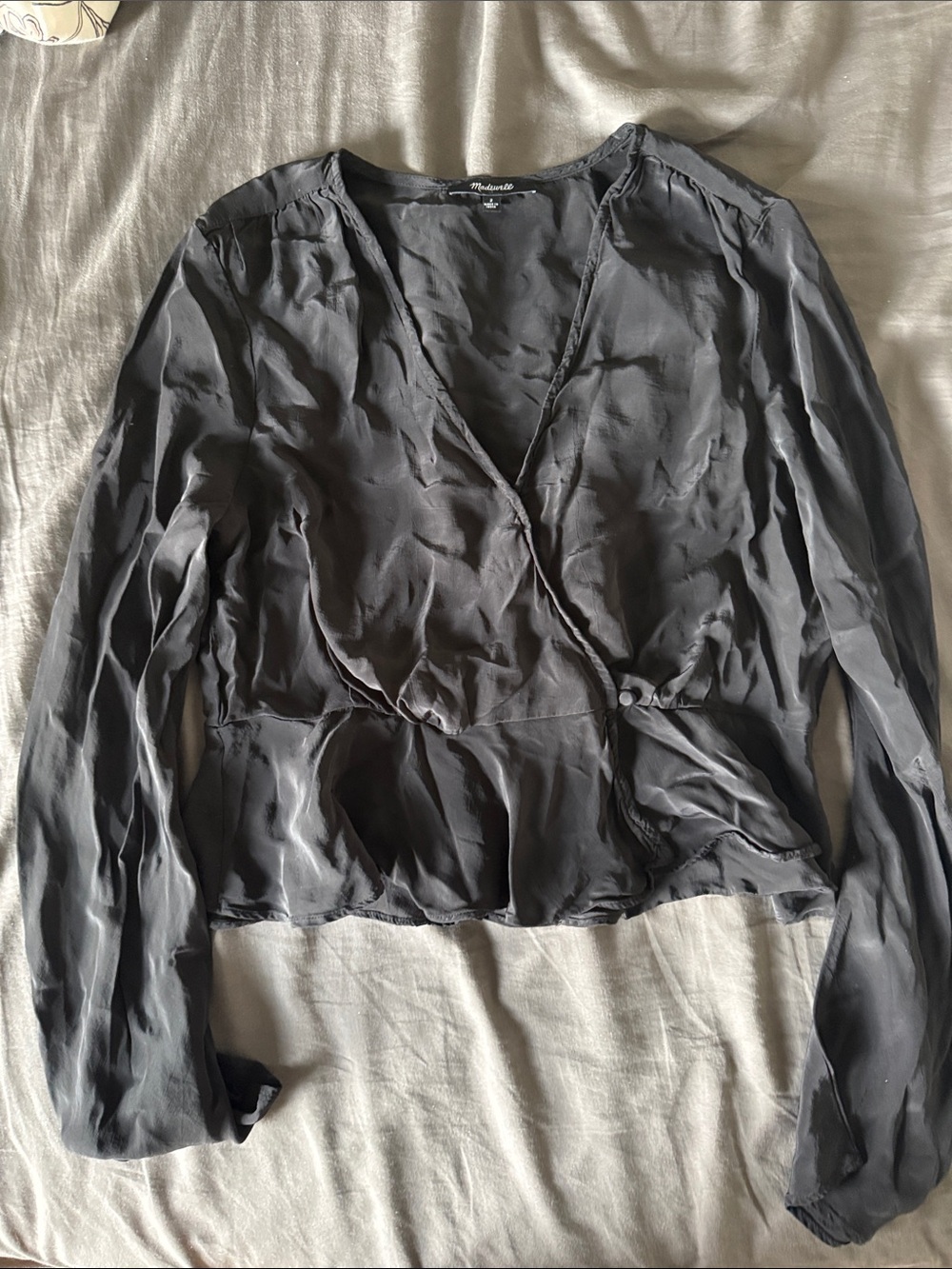 Madewell Black Sheer Wrap Peplum Top